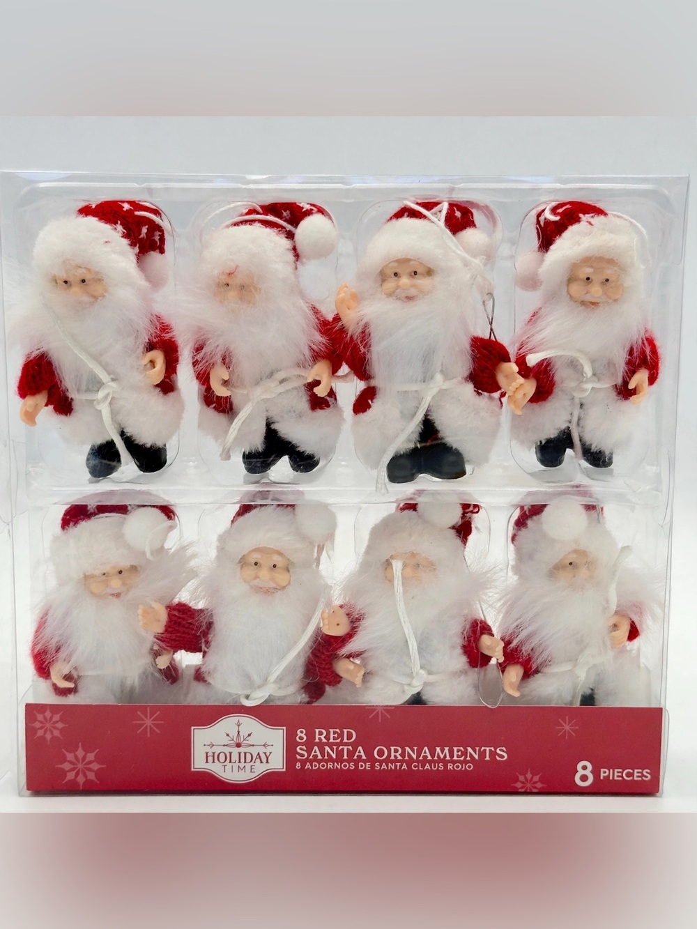 Holiday Time Red and White Mini Santa Ornaments - Set of 8